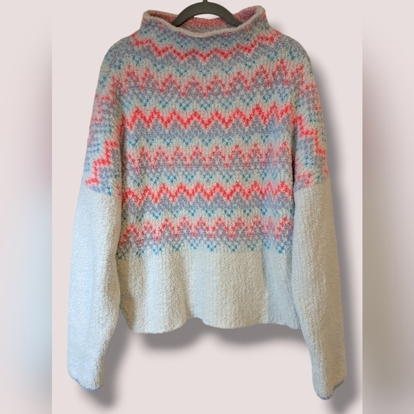 Anthropologie White Colorful Patterned Cozy Chunky Oversized Mock Neck Sweater - Picture 2 of 14